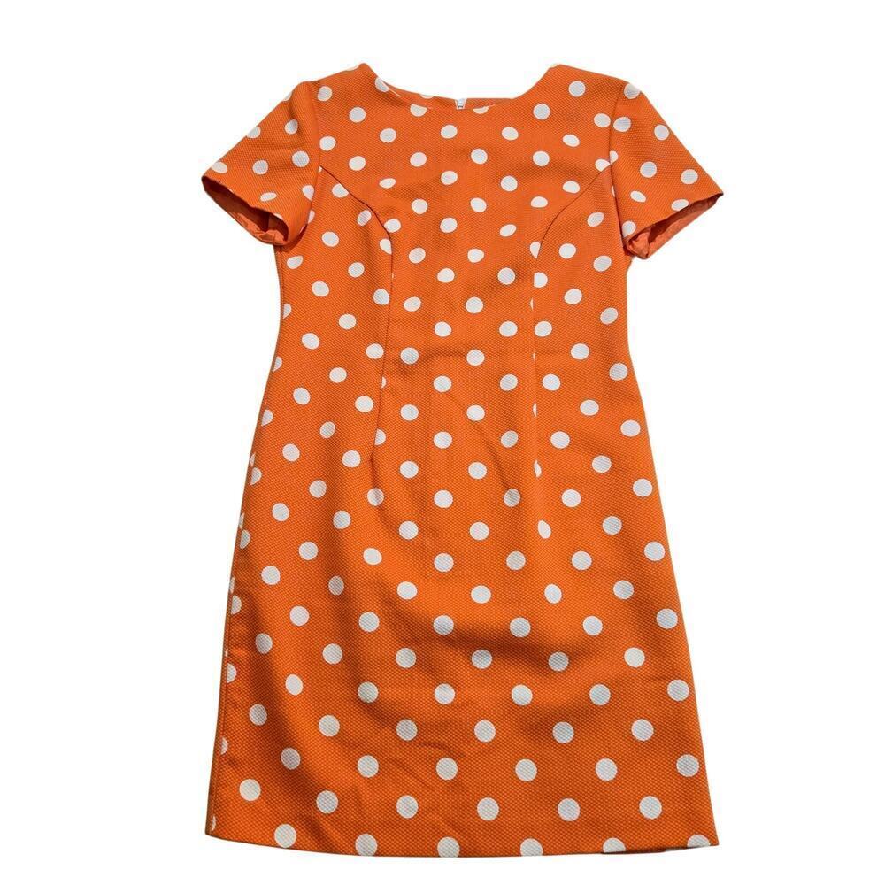 Vtg Lois Snyder Dani Max Orange Knee-length Dress White Polka Dots Sz 8P Retro